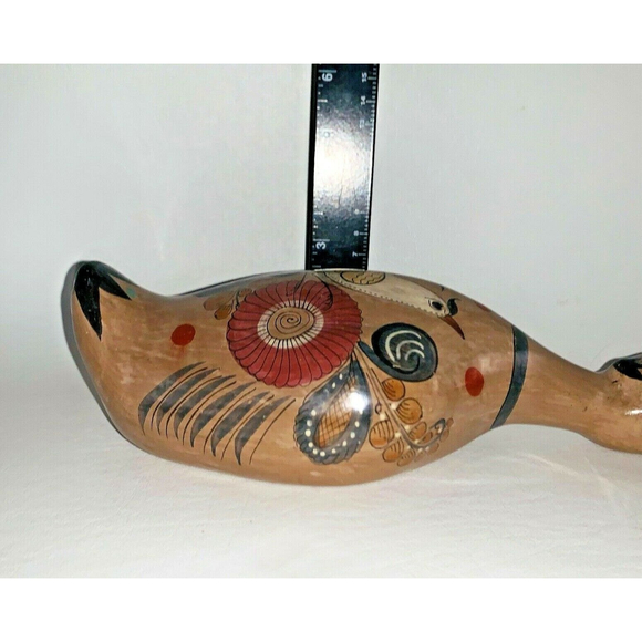 Vintage Large Mexican Folk Art Pottery Tonala Duck Goose Bird 12.5" Long - Picture 7 of 12